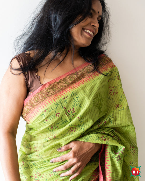 Mangalgiri Cotton Handblock Print Jugalbandhi Fern Fusion