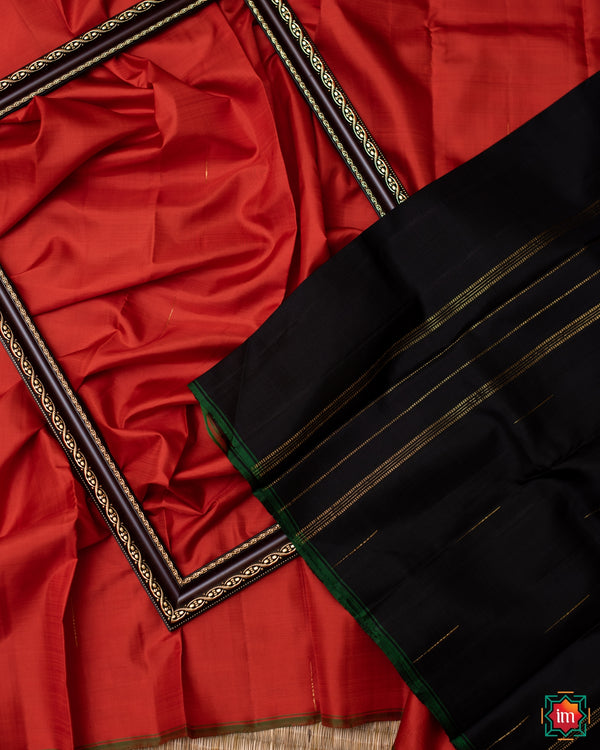 Orange Black Kanjivaram Silk Saree Agnee