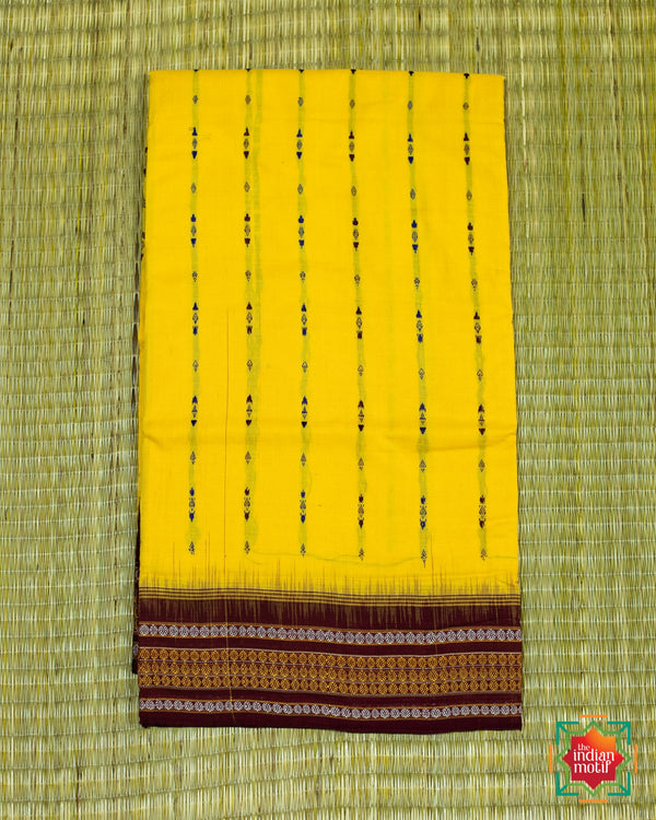 Yellow Handwoven Nuapatna Cotton Saree Manjari