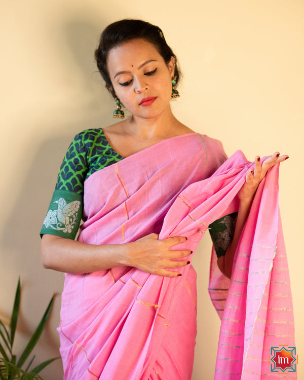 Rose Pink Bengal Cotton Saree Pink Blush