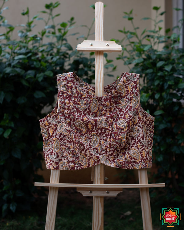 Maroon Magic Sleeveless Kalamkari Blouse