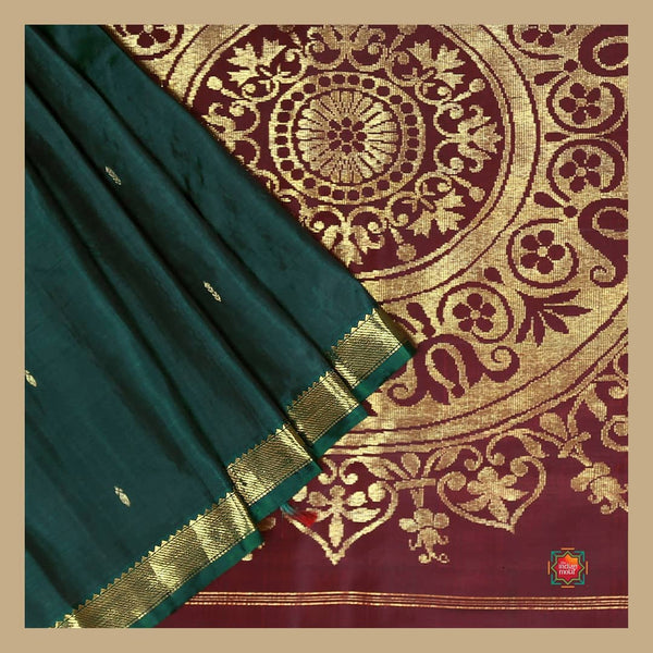 Kanjivaram Silk Saree Bottle Green Keeravani