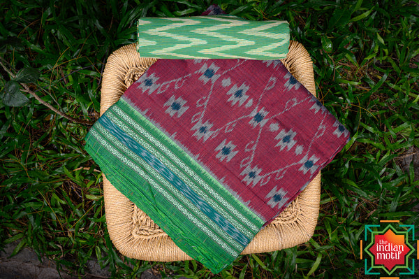 Red Handwoven Nuapatna Cotton Saree Aahana