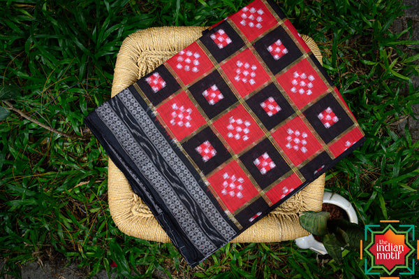 Red Black Handwoven Pasapalli Cotton Saree Laasya