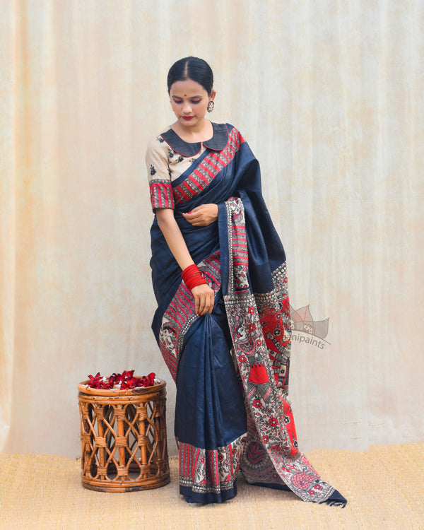 Madhubani Paints Handpainted Madhubani 'SHATAKSHI' Tussar Silk Saree