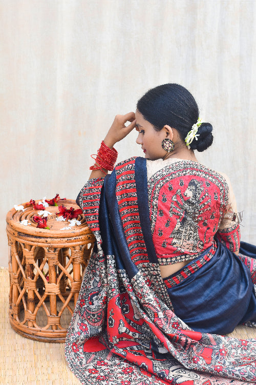 Madhubani Paints Handpainted Madhubani 'SHATAKSHI' Tussar Silk Blouse