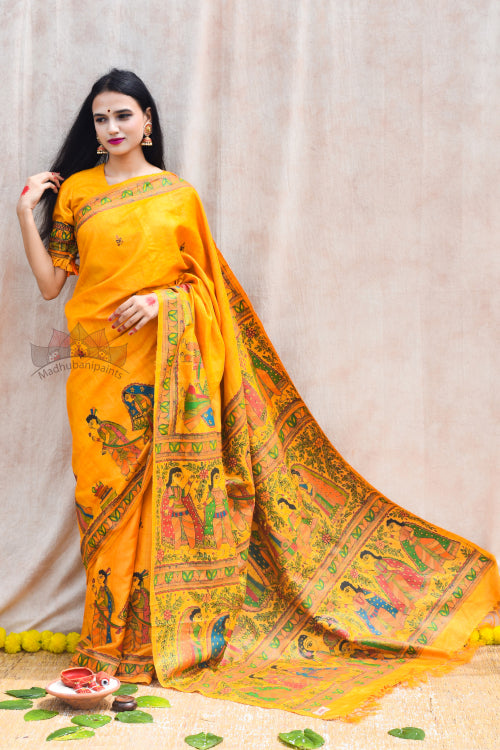 Madhubani Paints Handpainted Madhubani 'VIVAH' Tussar Silk Saree