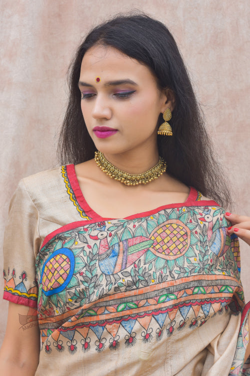 Madhubani Paints Handpainted Madhubani 'RAMAYANA' Tussar Silk Blouse