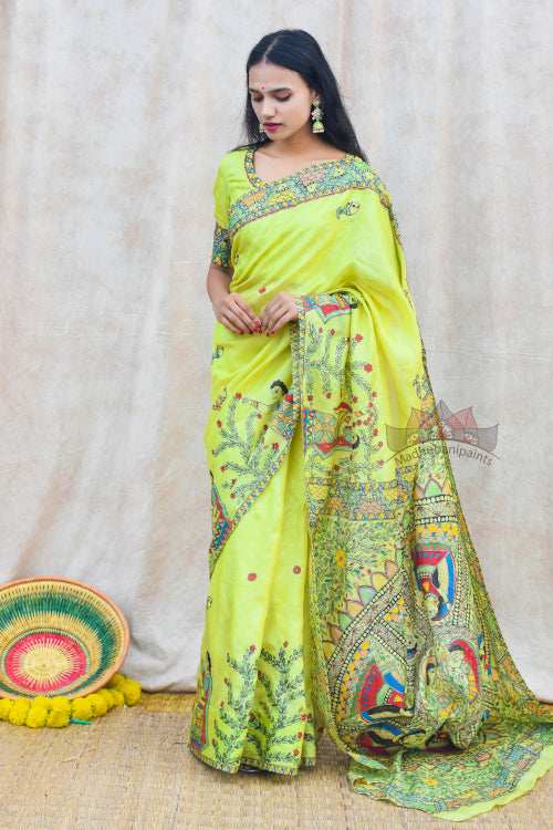 Madhubani Paints Handpainted Madhubani 'MITHILA GUDIYA' Tussar Silk Saree