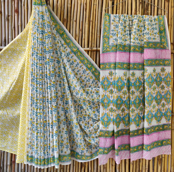 Bagru Handblock Mul Saree Happy Mornings