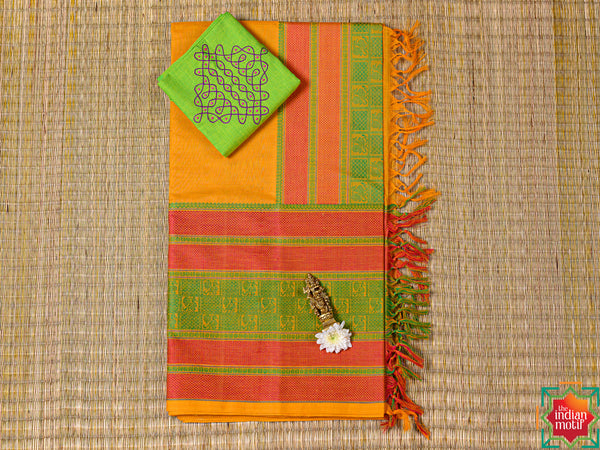 Kanchi Cotton Turmeric Yellow Saree