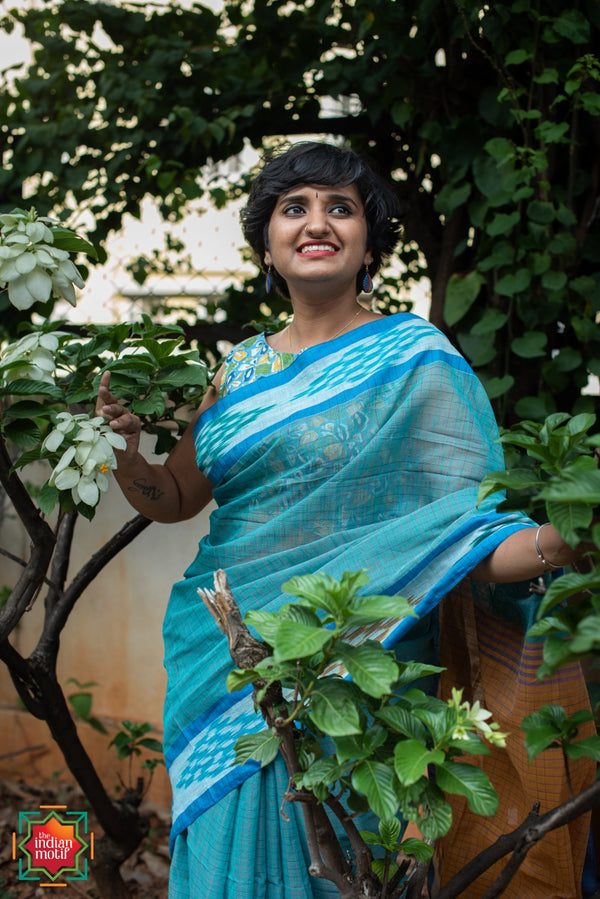 Bengal Soft Cotton Saree Blue Mermaid-The Indian Motif