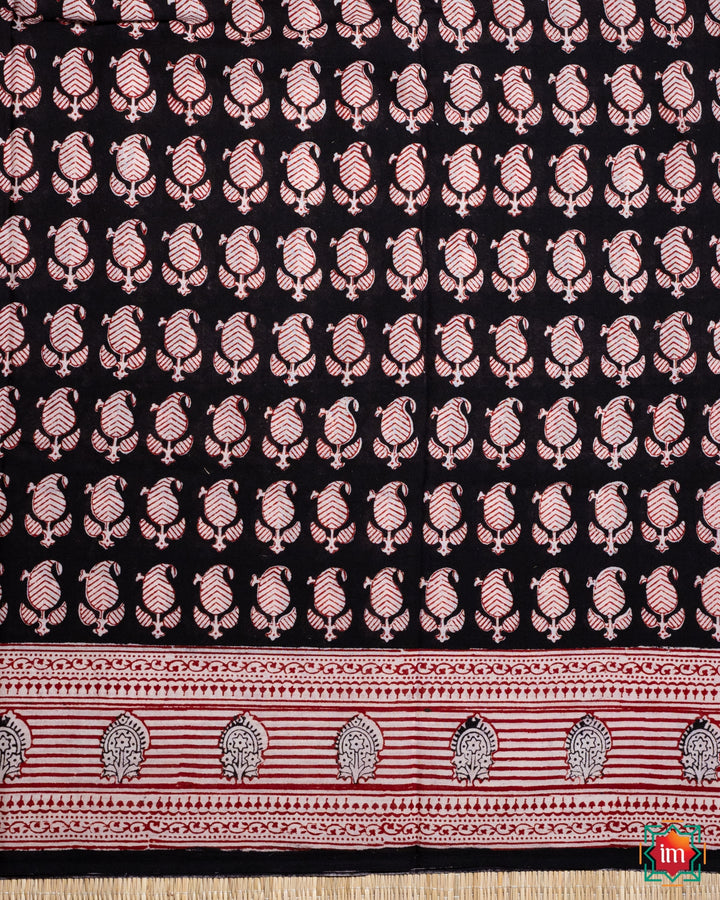 Black-Handblock-Floral-Printed-Bagh -mul-Cotton-Saree-Black-Cloud-3-The-Indian-motif