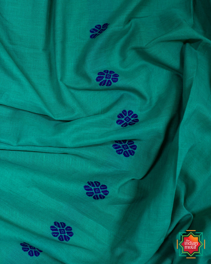 Cyan Green Assam Cotton Saree Dream Girl-3-The Indian Motif