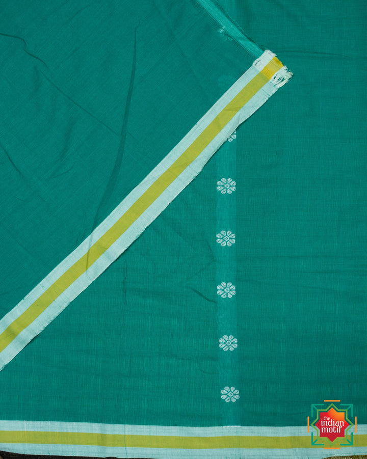 Cyan Green Assam Cotton Saree Dream Girl-4-The Indian Motif
