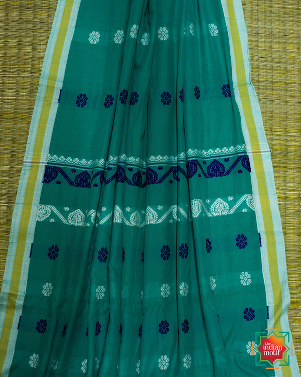 Cyan Green Assam Cotton Saree Dream Girl-The Indian Motif