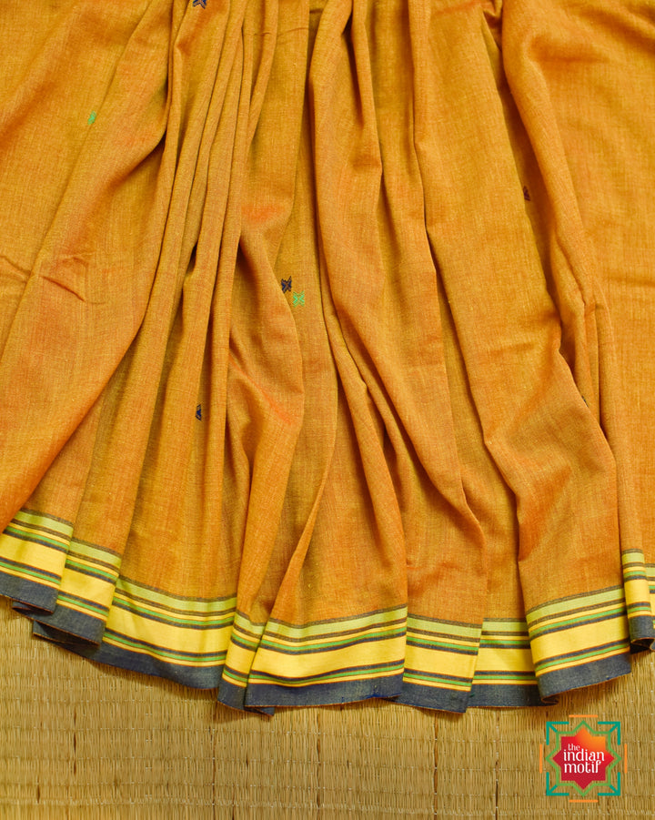 Handwoven Kutch Bhujodi Mustard Yellow Saree-1-The Indian Motif