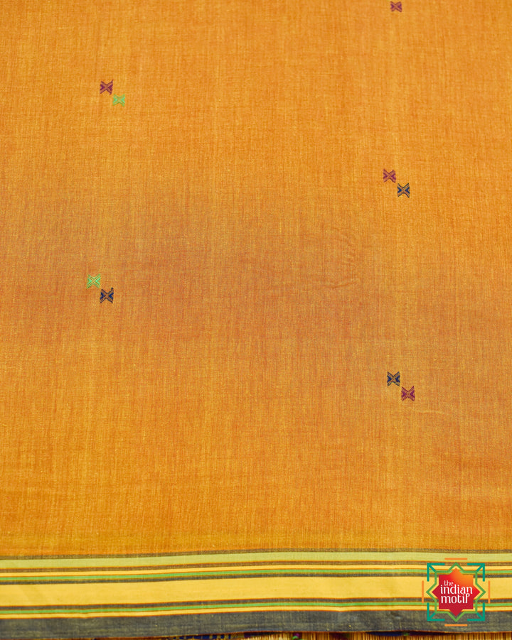 Handwoven Kutch Bhujodi Mustard Yellow Saree-2-The Indian Motif