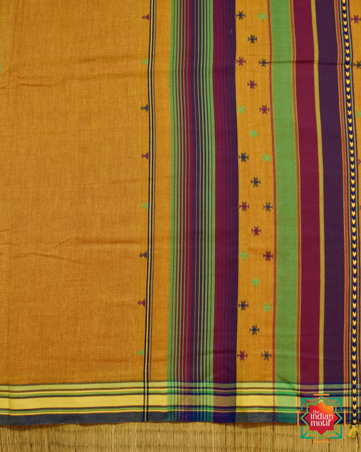 Handwoven Kutch Bhujodi Mustard Yellow Saree-3-The Indian Motif