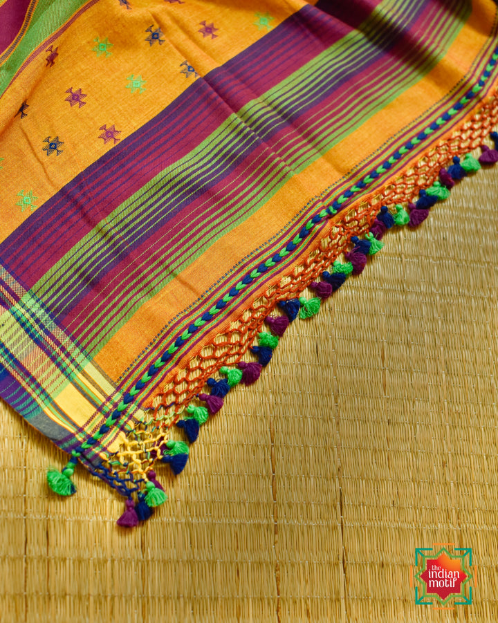 Handwoven Kutch Bhujodi Mustard Yellow Saree-5-The Indian Motif