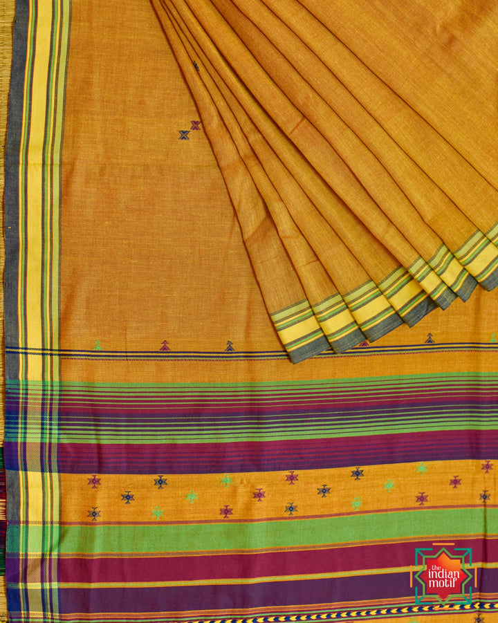 Handwoven Kutch Bhujodi Mustard Yellow Saree-The Indian Motif