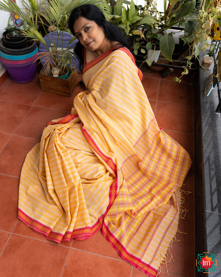 Handwoven Maheshwari Silk Cotton Saree Khushboo 1-The Indian Motif