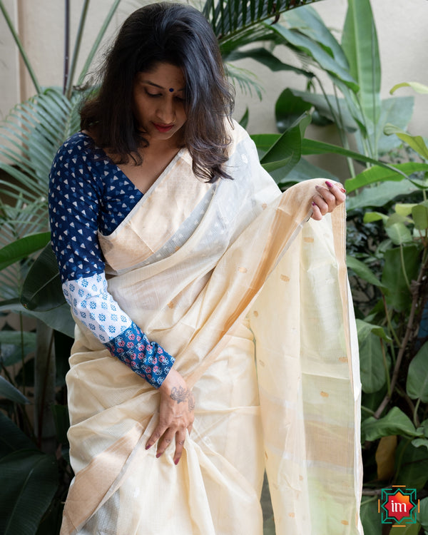 Handwoven Meshwari Silk Cotton Saree Chaand -The Indian Motif