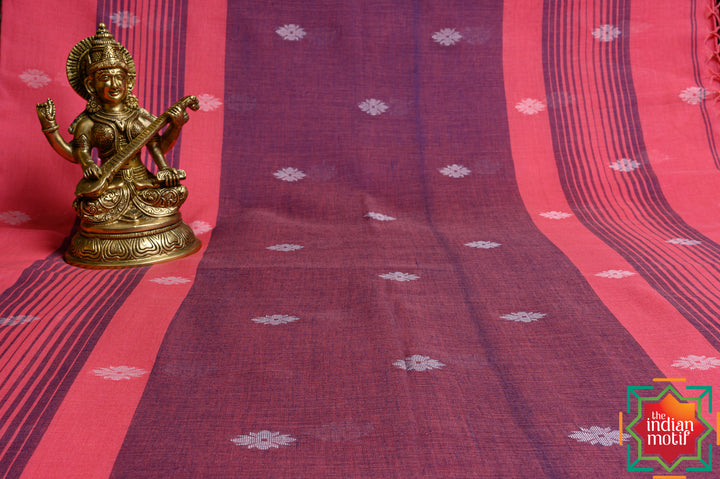 Jamdhani Cotton Coral Pink Saree-8-The Indian Motif