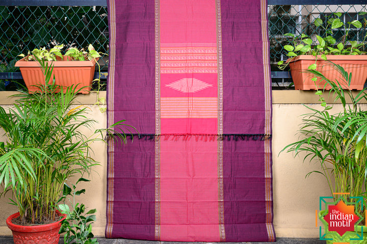 Kanchi-Cotton-Mubbagam-Pink-Podikattam-Saree-1-The-Indian-Motif