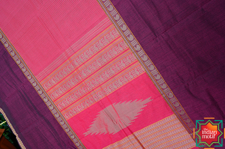 Kanchi-Cotton-Mubbagam-Pink-Podikattam-Saree-2-The-Indian-Motif
