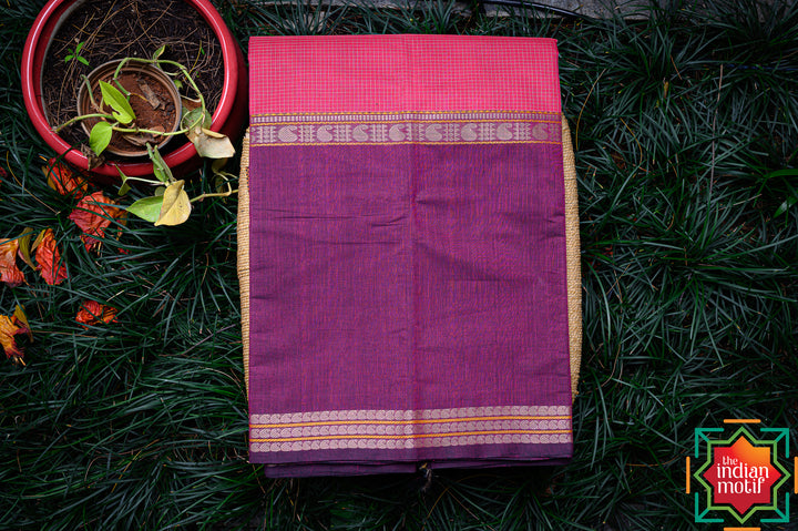 Kanchi-Cotton-Mubbagam-Pink-Podikattam-Saree-The-Indian-Motif