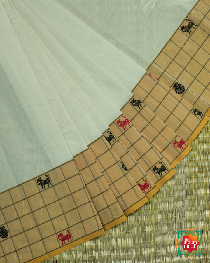 Kanchi-Cotton-Vennila-Kattam Saree-1-The-Indian-Motif