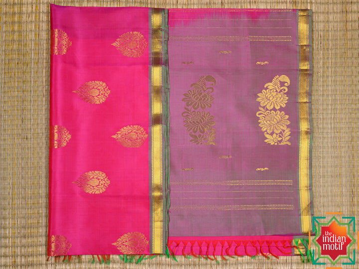 Kanjivaram Silk Saree Candy Pink Manthulir Todi-3-The Indian Motif