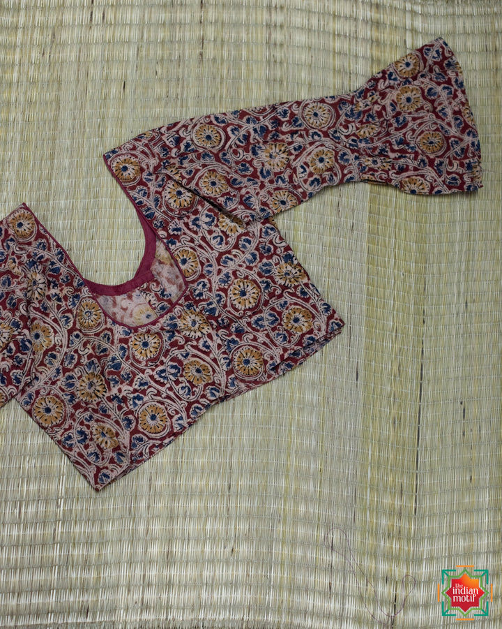 Maroon Magic Bell Kalamkari Blouse-1-The Indian Motif