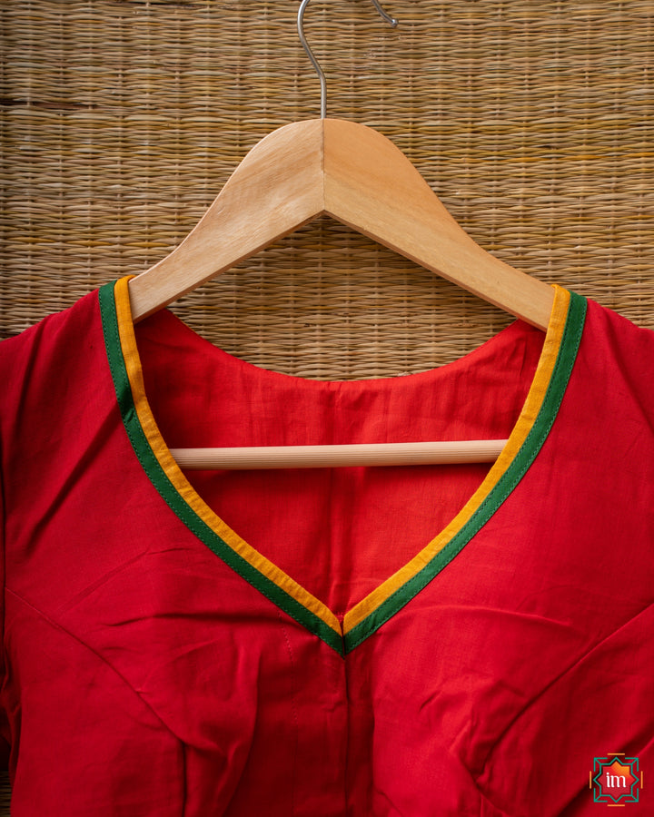 Red Kanchi Cotton Embroidered Blouse Annam Elegance-10-The Indian Motif