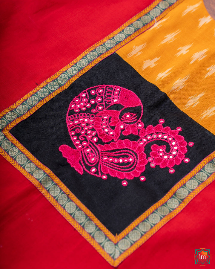 Red Kanchi Cotton Embroidered Blouse Annam Elegance-12-The Indian Motif