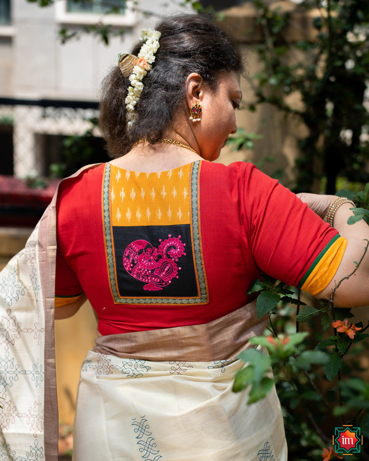 Red Kanchi Cotton Embroidered Blouse Annam Elegance-6-The Indian Motif