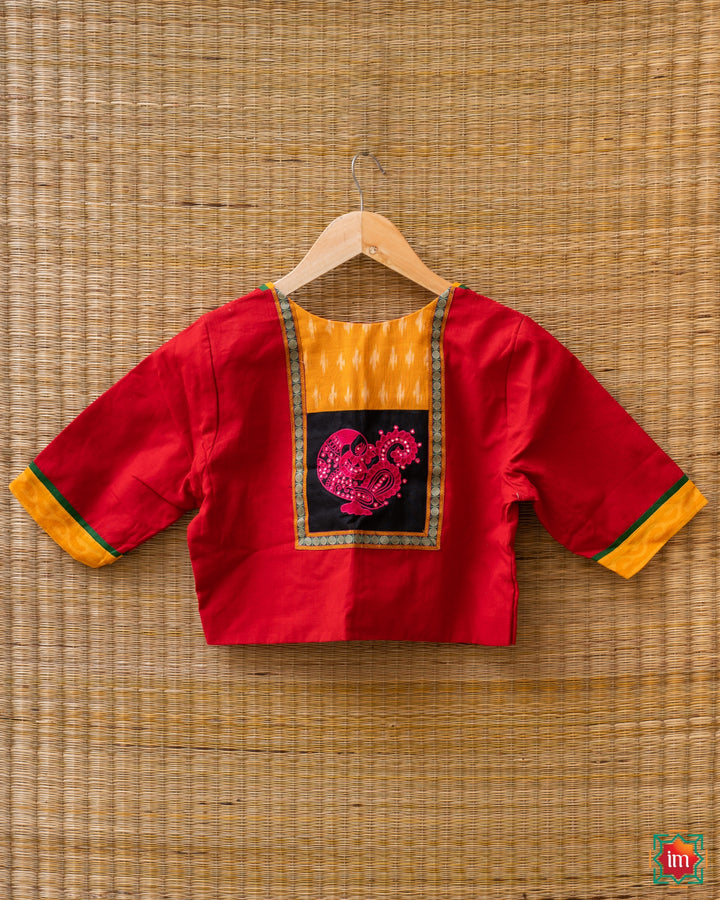 Red Kanchi Cotton Embroidered Blouse Annam Elegance-7-The Indian Motif