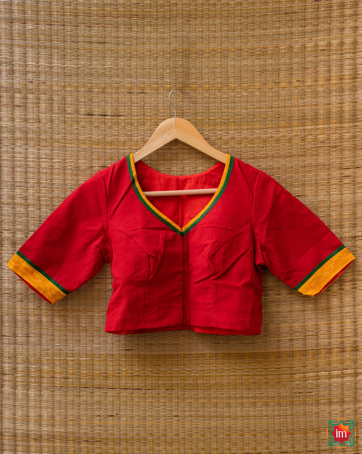 Red Kanchi Cotton Embroidered Blouse Annam Elegance-8-The Indian Motif