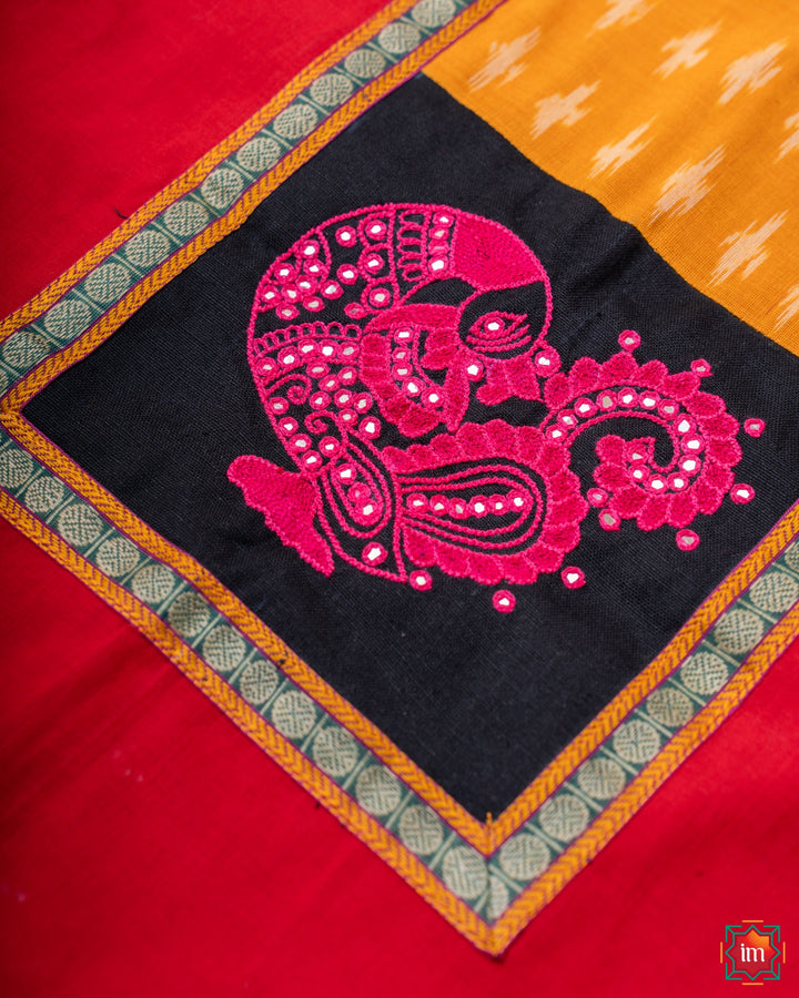 Red Kanchi Cotton Embroidered Blouse Annam Elegance-9-The Indian Motif