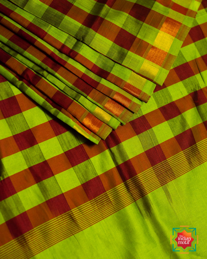 Venkatagiri Silk Cotton Red Saree Panjavarnam 1-The Indian Motif