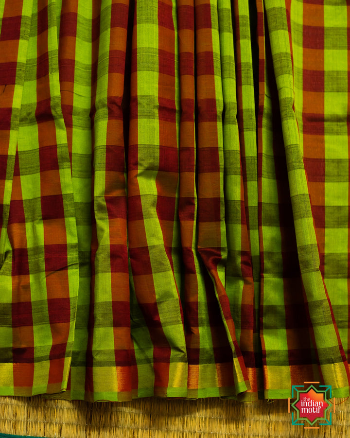 Venkatagiri Silk Cotton Red Saree Panjavarnam 2-The Indian Motif