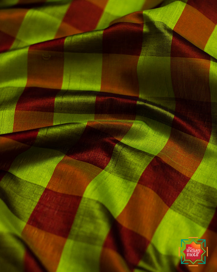 Venkatagiri Silk Cotton Red Saree Panjavarnam 3-The Indian Motif