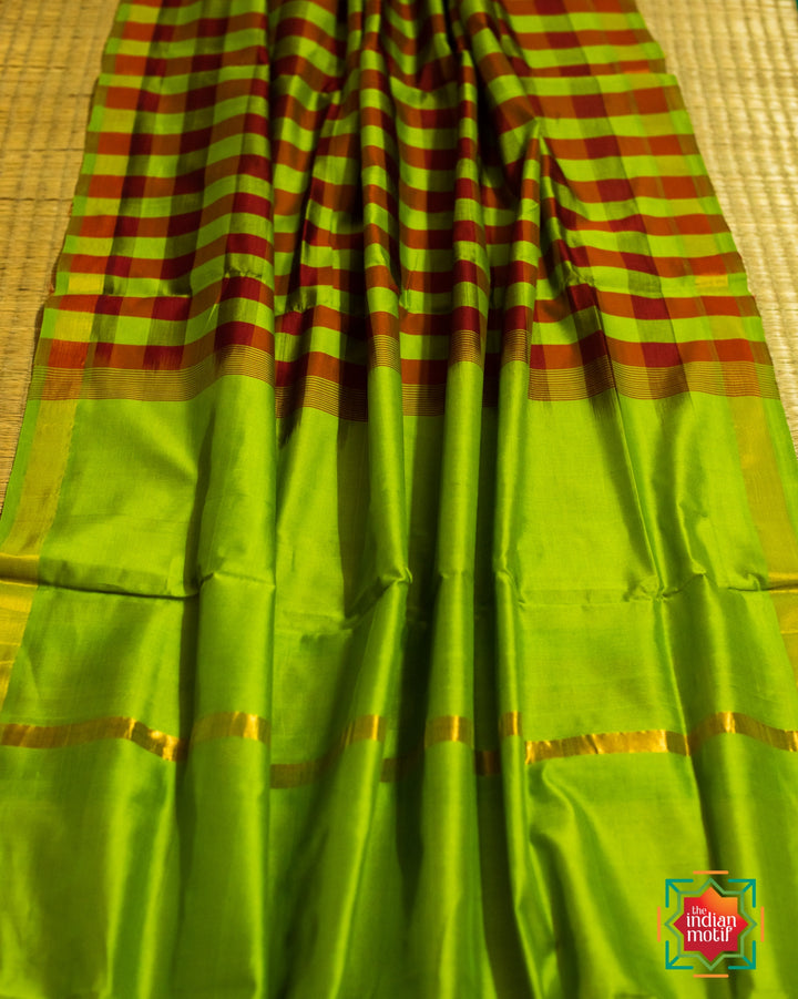 Venkatagiri Silk Cotton Red Saree Panjavarnam 4-The Indian Mtif