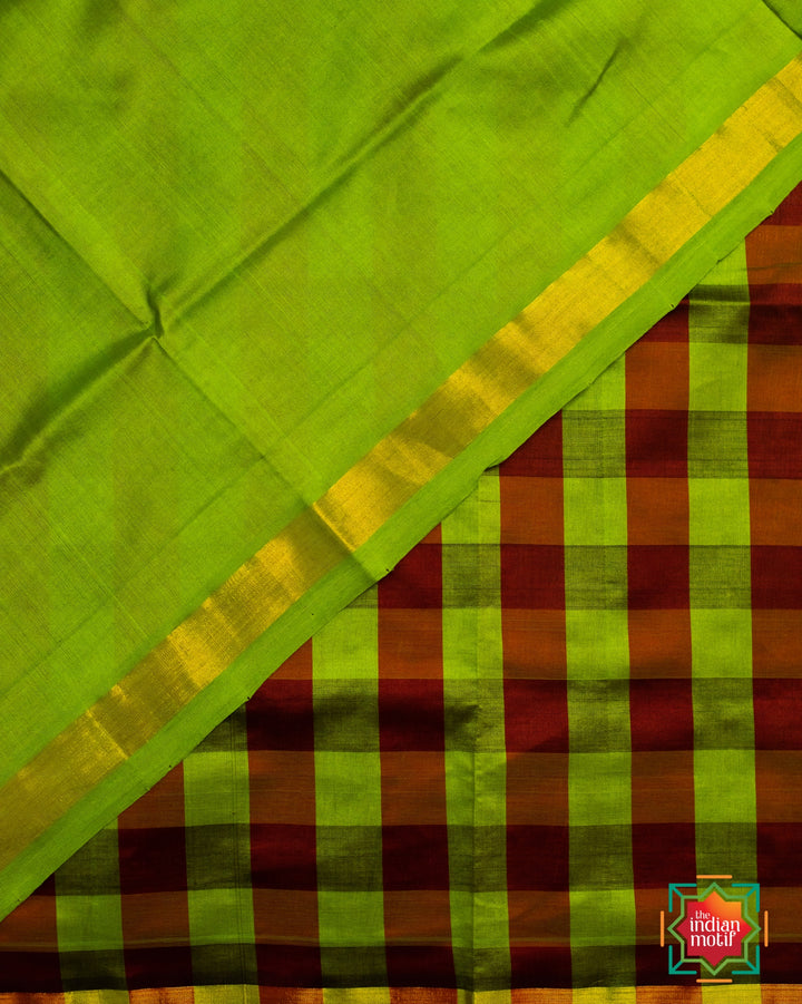 Venkatagiri Silk Cotton Red Saree Panjavarnam 5-The Indian Motif