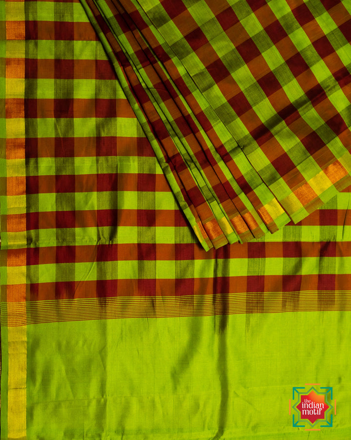 Venkatagiri Silk Cotton Red Saree Panjavarnam-The Indian Motif