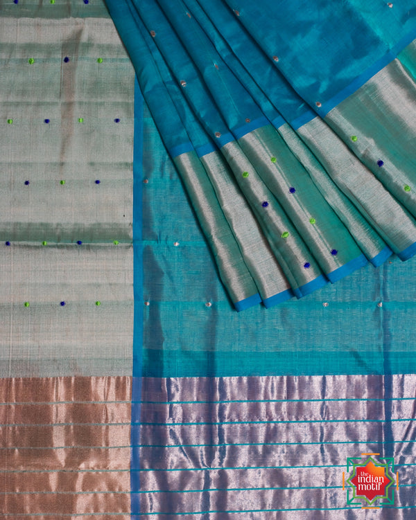 Venkatgiri Silk Cotton Blue Saree Krsna-The Indian Motif