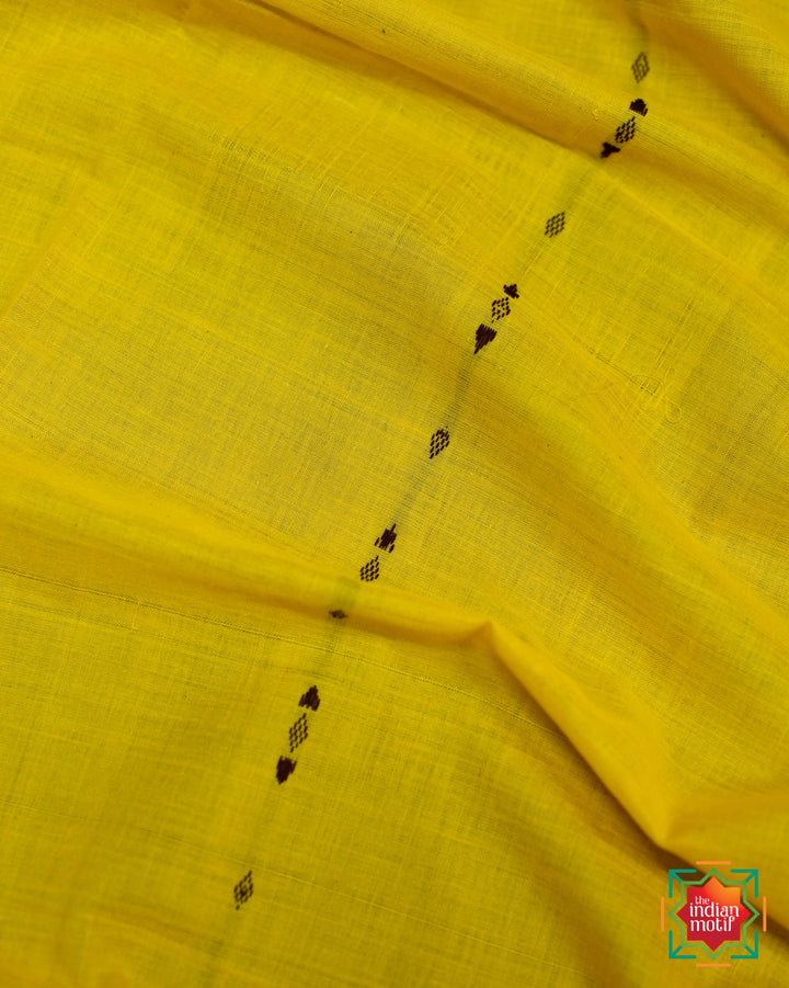 Yellow Handwoven Nuapatna Cotton Saree Manjari-2-The Indian Motif