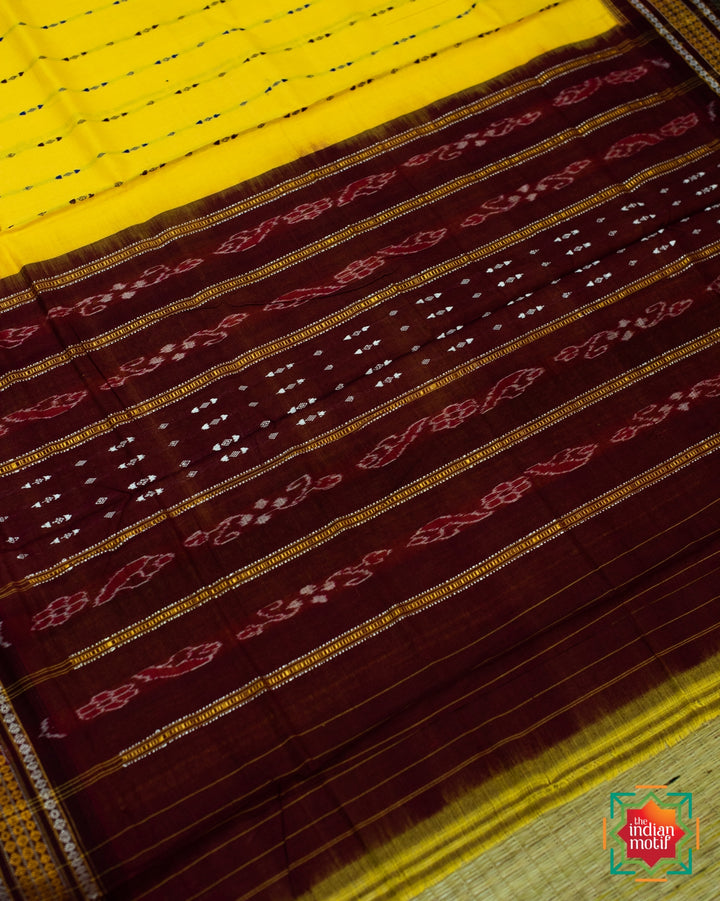 Yellow Handwoven Nuapatna Cotton Saree Manjari-4-The Indian Motif